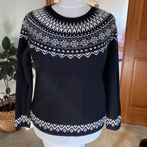 Talbots Black and White Fairisle Sweater L